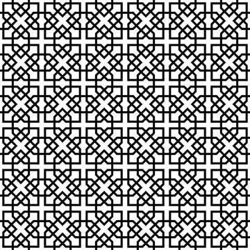 Seamless geometric ornament based on traditional islamic art. Black and white.
