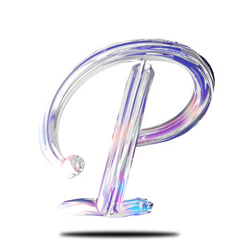 Glass effect letter p chrome colorful character transparent