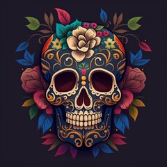 Dia de Los Muertos (Day of the dead), with sugar skull, generative ai