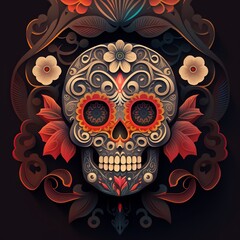 Dia de Los Muertos (Day of the dead), with sugar skull, generative ai