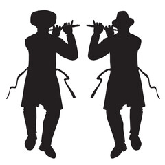 Black vector silhouette of a Jewish klezmer Transverse flute player.
A Jewish Hasidic and rabbi dances in the joy of Beit Hashuava in Miron at Rabbi Shimon's grave.