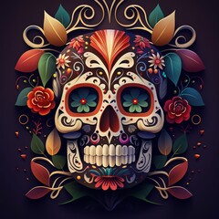 Dia de Los Muertos (Day of the dead), with sugar skull, generative ai