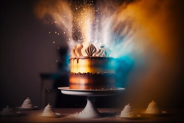 Chocolate birthday cake with sparklers. Generative AI