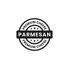 Parmesan cheese label or Parmesan cheese mark vector isolated in flat style. Parmesan cheese sign for packaging design element. Parmesan cheese stamp for product packaging design element.