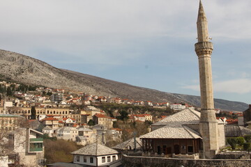 Mosque and old buildings in Mostar, Bosnia
