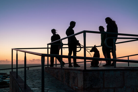 silhouette of a a group of friends at sunset
