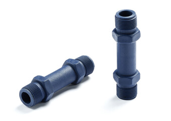 Blue injection plastic parts on white background