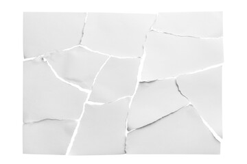 Rectangular sheet of paper torn into pieces, cut out