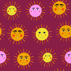 Smiling sun, abstract personage, mascot design, funny face, cute icon.