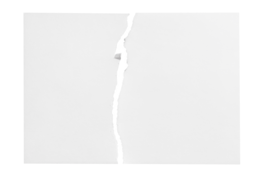 Sheet of paper torn in half, cut out