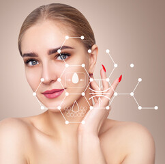 Infographic shows cleansing effect on beautiful female face.
