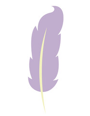 Purple feather in flat style. Beautiful design element.