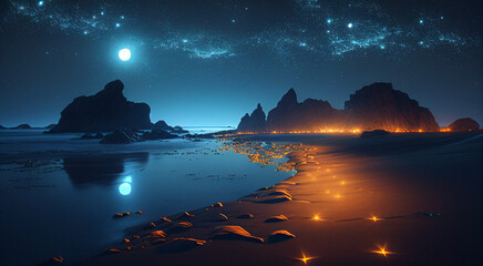 AI generates illustrations fantastic beaches