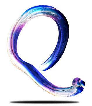 Glass effect letter Q chrome colorful character transparent