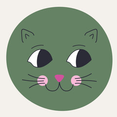 Funny cat face, abstract personage, mascot design, funny face, cute icon.
