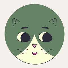 Funny cat face, abstract personage, mascot design, funny face, cute icon.