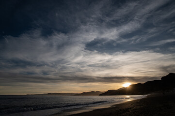 Fototapeta na wymiar Sunset on the sea of Varigotti in Liguria, Italy