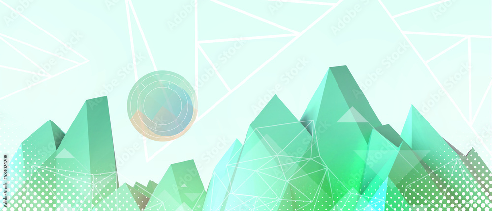 Poster abstract background. futuristic digital mountain for low poly style with technology blockchain and i