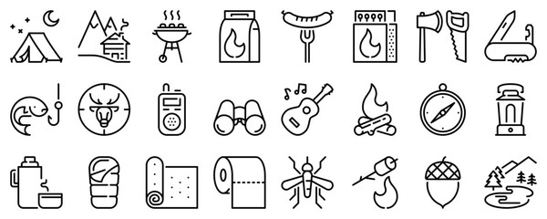 Line icons about outdoor recreation on transparent background with editable stroke.