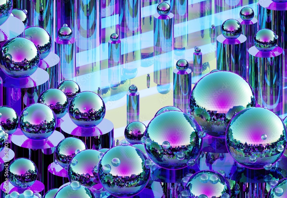 Wall mural geometry background with bubbles 3d render