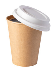 Paper cup of coffee on transparent background. png file