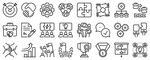 Line icons about partnership on transparent background with editable stroke.