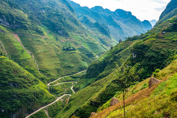 Norhtern Vietnam, view from the Ma Pi Leng Pass into the valley.
