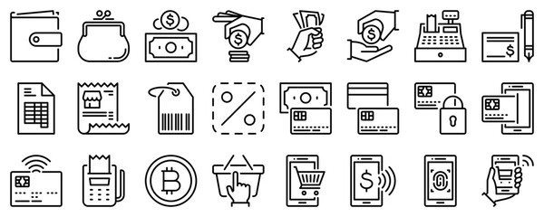 Line icons about payment methods on transparent background with editable stroke. - obrazy, fototapety, plakaty