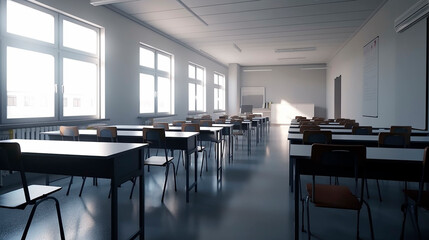 generative ai illustration of empty modern classroom