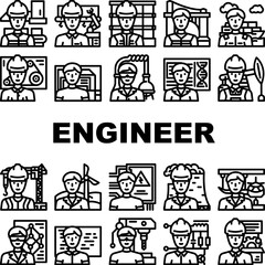 engineer worker man construction icons set vector