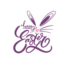 Happy Easter phrase and bunny hand drawn lettering.