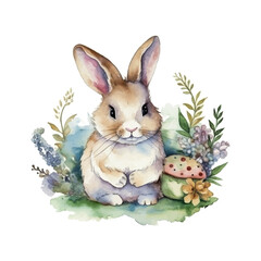 easter bunny, easter egg watercolor vector illustrations for tshirt, sticker, mug, printing, sublimation