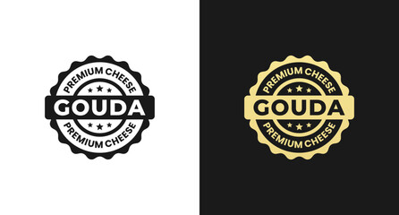 Gouda cheese label or Gouda cheese Stamp vector isolated in flat style. Gouda cheese sign for packaging design element. Gouda cheese stamp for product packaging design element.