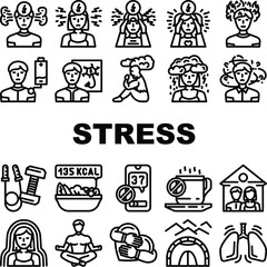 stress headache depression icons set vector