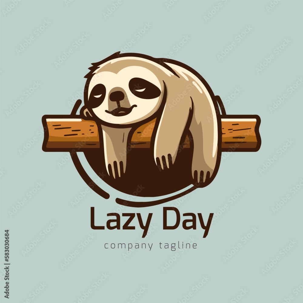 Wall mural sleeping sloth logo design mascot logo animal. vector illustration flat cartoon style