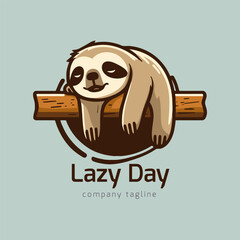 sleeping sloth logo design mascot logo animal. Vector Illustration Flat cartoon style © Vibrands Studio