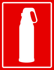 Fire extinguisher icon. Fire extinguisher red sticker. Fire equipment informational red sticker. Vector illustration.