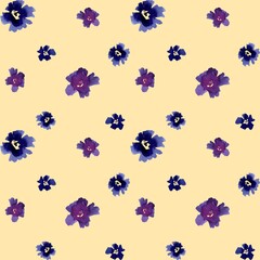 Violet viola flower beige pattern a watercolor 