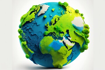 3d globe map isolated on white background. World Earth day concept. Generative AI.