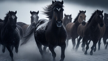 Fototapeta na wymiar AI generated illustration running horses