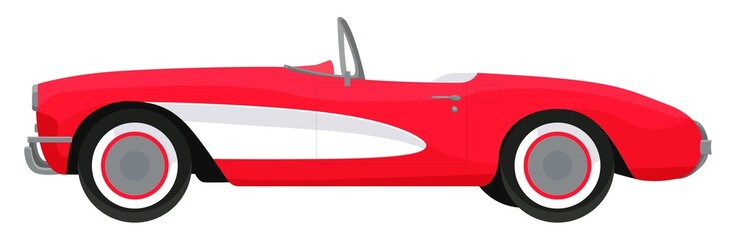 Red classic corvette car. Side view. Vector illustration - obrazy, fototapety, plakaty