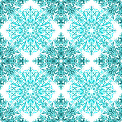Naklejka na ściany i meble Watercolor seamless pattern with snowflakes. Great Christmas allover print for wrapping paper or textile. Winter design. 