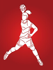 Handball Sport Woman Player Action Cartoon Graphic Vector