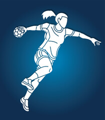 Handball Sport Woman Player Action Cartoon Graphic Vector