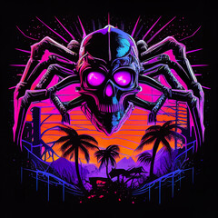 SPIDER WITH SKULL MODERN DESIGN, synthwave 80s style, stunning look, abstract art, unique illustration