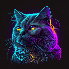CAT MODERN DESIGN, synthwave 80s style, stunning look, abstract art, unique illustration