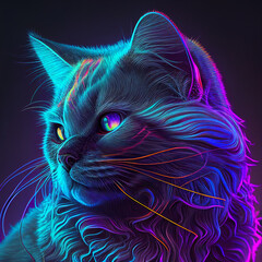 CAT MODERN DESIGN, synthwave 80s style, stunning look, abstract art, unique illustration