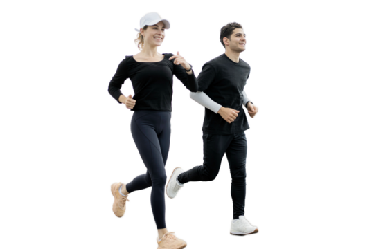 Friends running together fitness workout for cardio, transparent background, png, isolated.