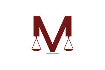 letter M law firm logo legal balance or scales logo design  template element icon vector suitable for businesses in the legal field - obrazy, fototapety, plakaty