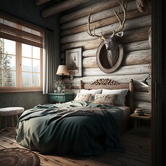 bedroom with bed Generative AI